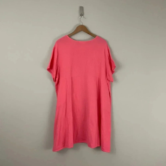 Bryn Walker Coral Pink Gauzy Cotton Babydoll Dress Size Large - Picture 2 of 7